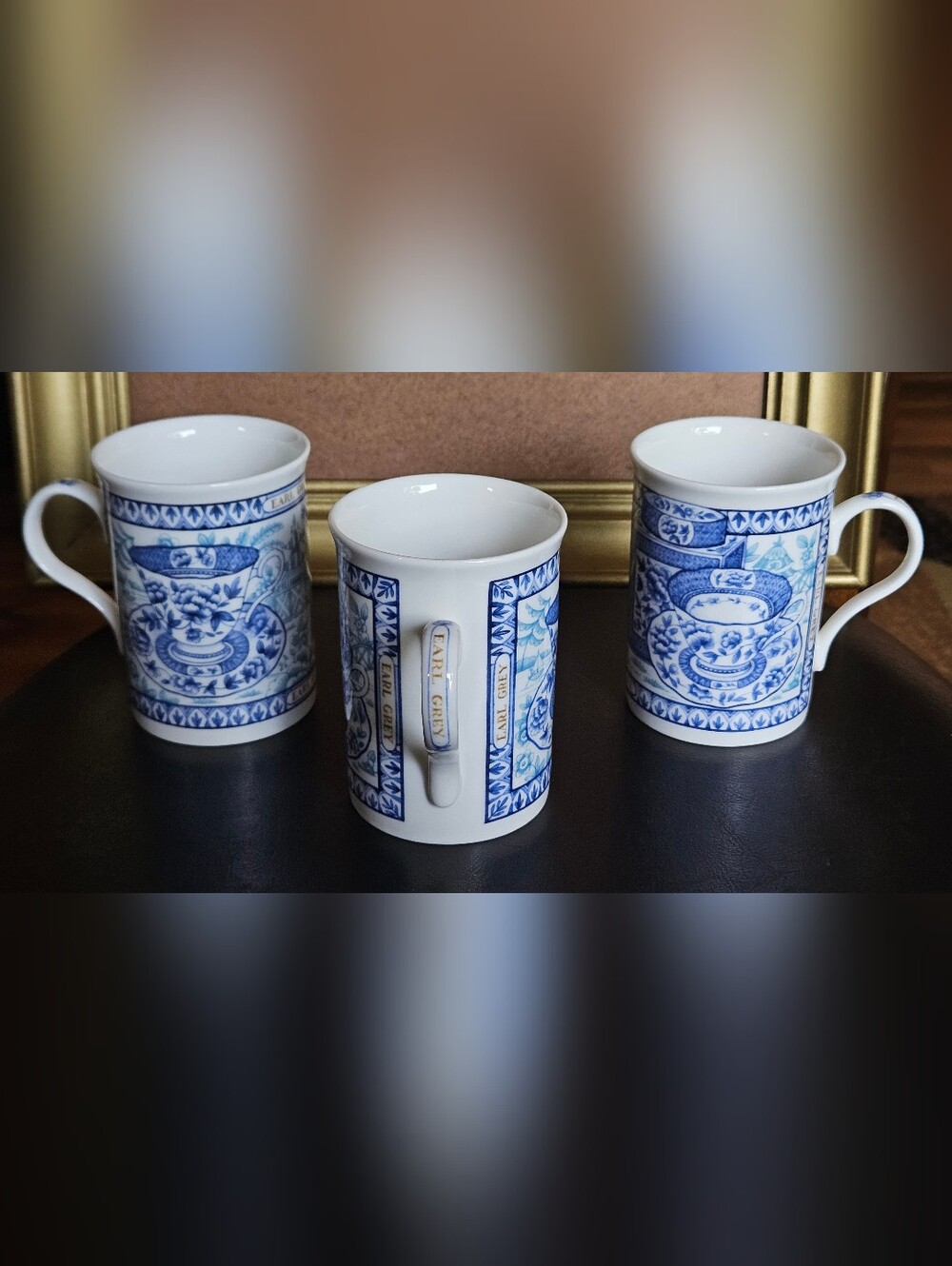 3 Crown Trent Blue White Earl Grey Bone China Tea Cups Coffee Mugs England